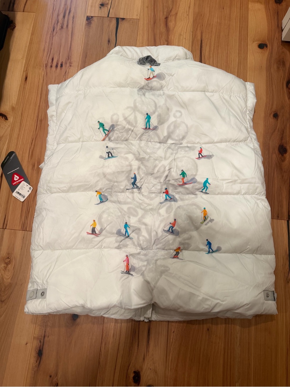 FP Movement by Free People White Puffer Vest with Multicolor Skier Print